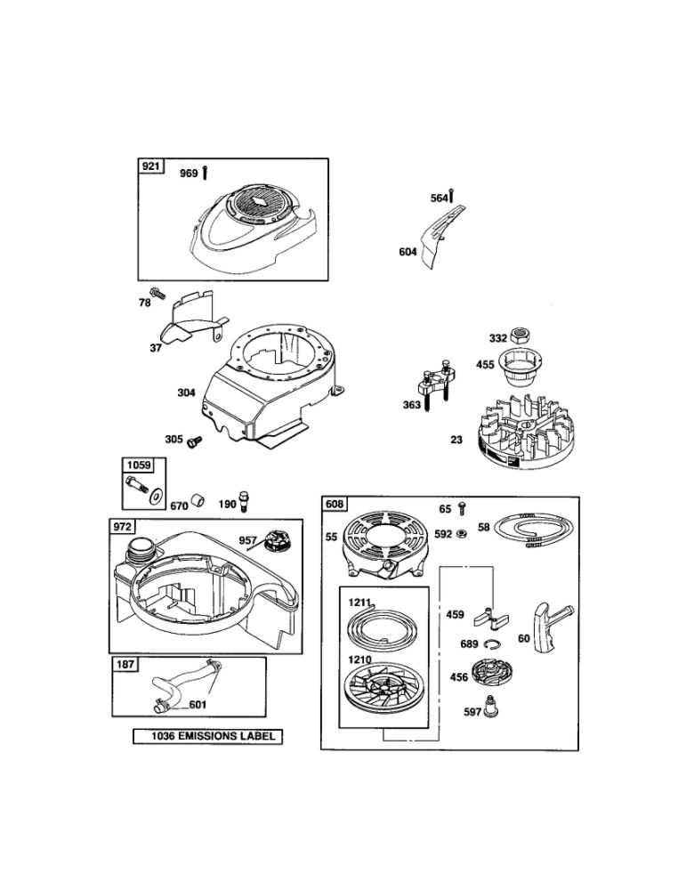 Blower Housing/Rewind Starter Diagram and Parts List for 122T05-0846-EA  Briggs and Stratton Engine